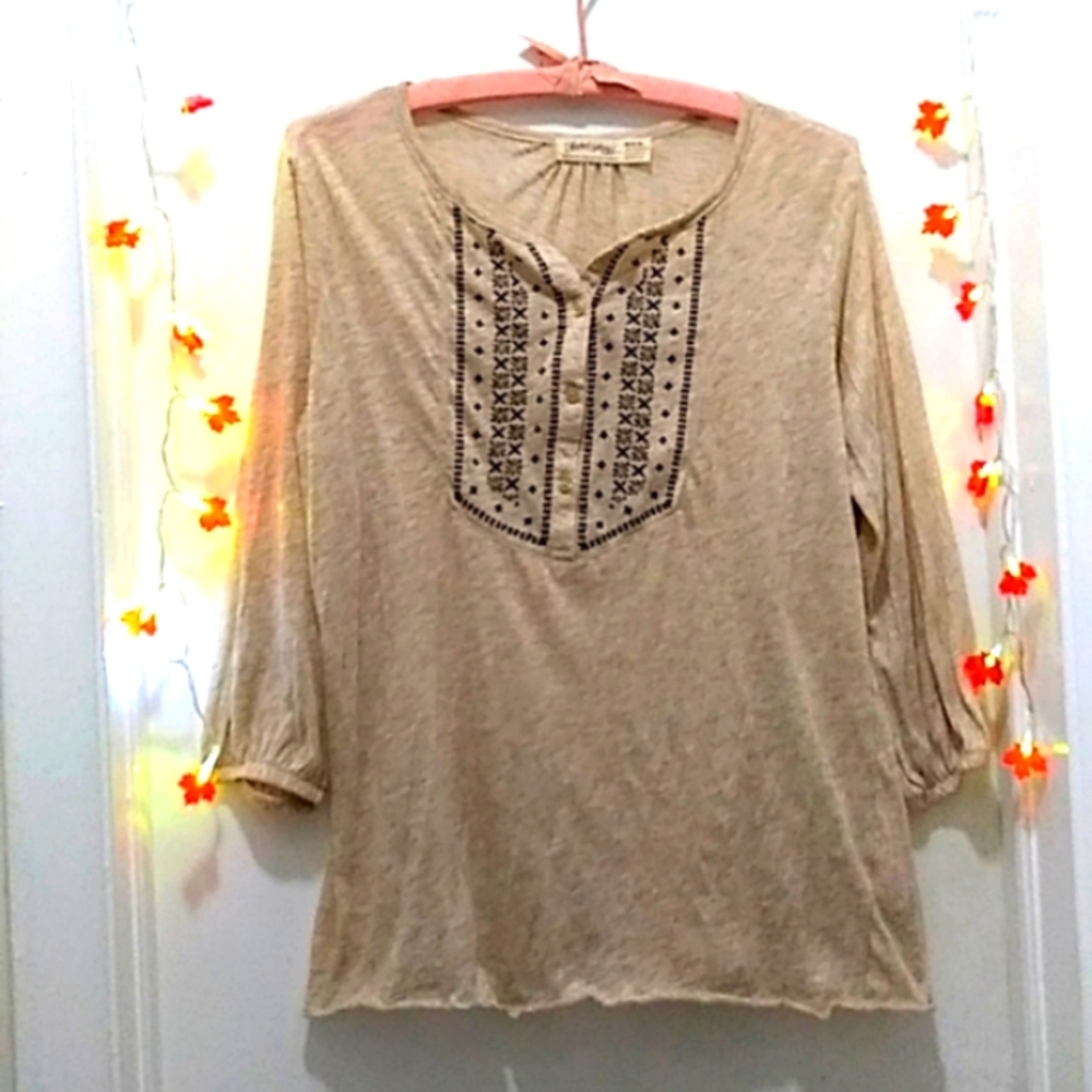 Faded Glory Bohemian Style Relaxed Fit Blouse w/ Mid Length Sleeves